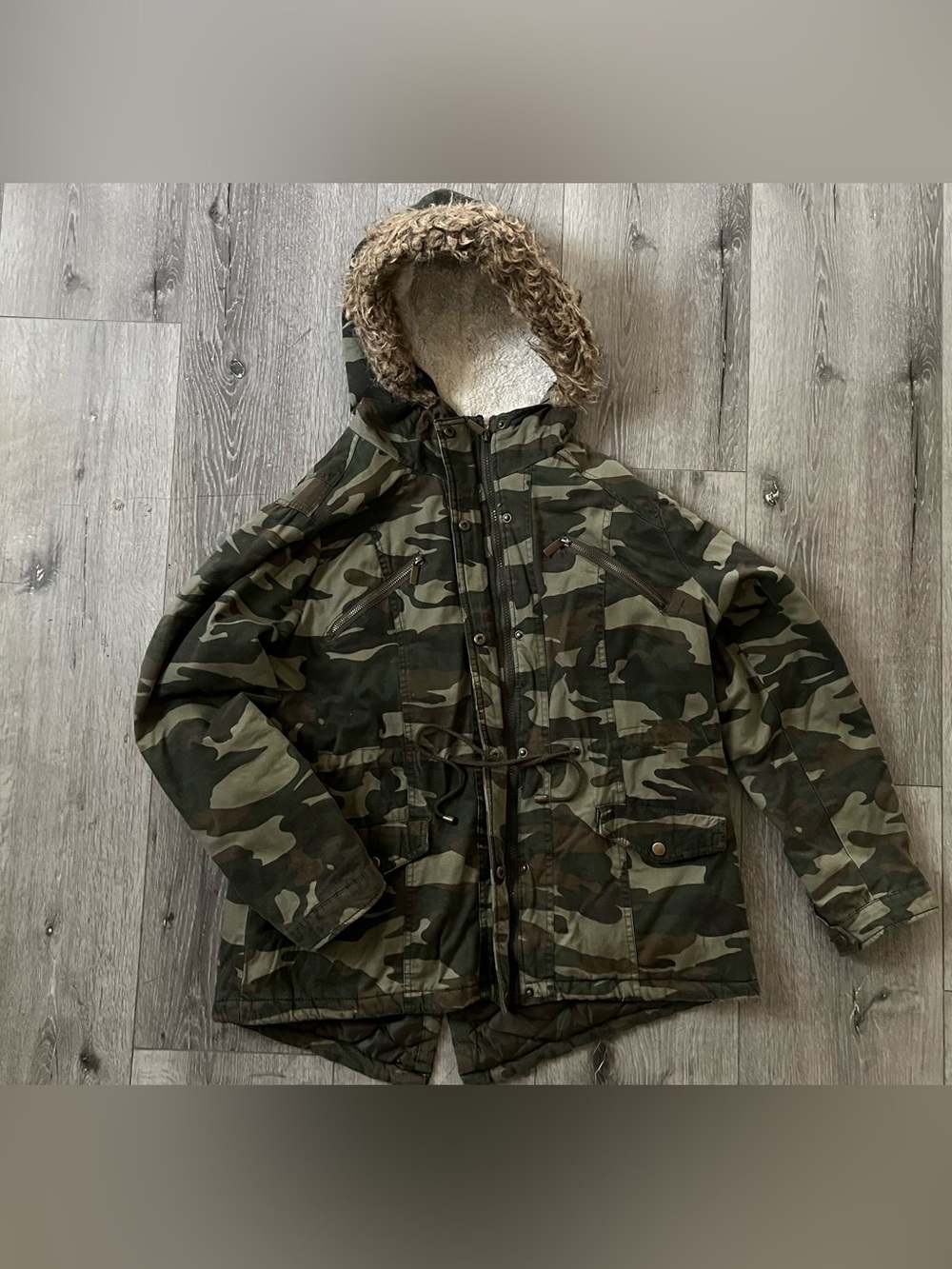 Rue 21 Camo Fur Hooded Lined Jacket